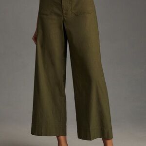 Anthropologie Maeve Olive Colette Cropped Wide-Leg Pants